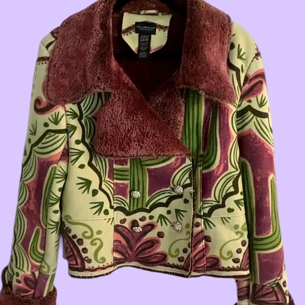 Custo barcelona cactus print faux fur jacket